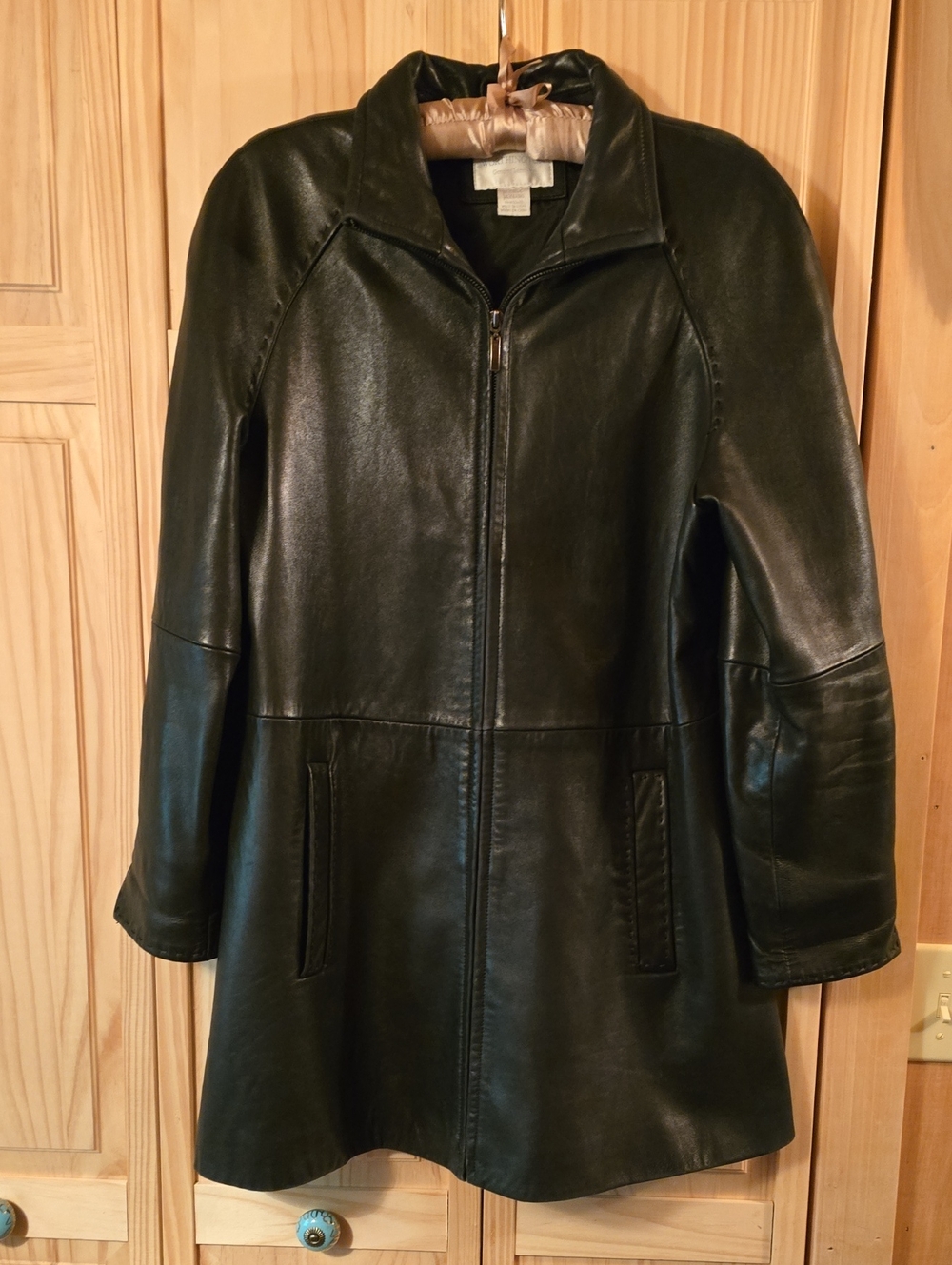 Worthington Black Lambskin Leather Zip-Up Coat